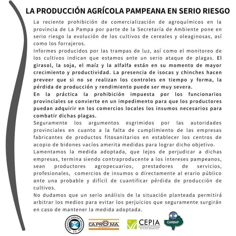 La Pampa - Carta por la prohibición de agroquímicos