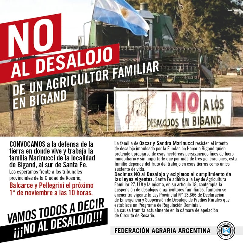 Convocan a una movilización para frenar el desalojo de una familia rural en Bigand 1 bigand