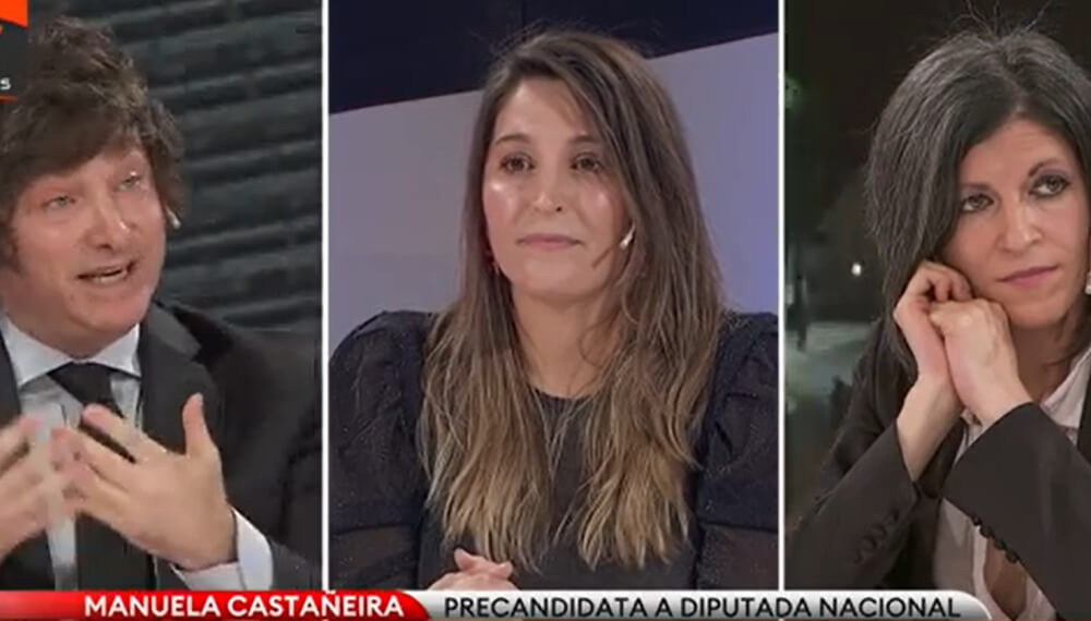 Debate televisivo en TN con Milei, Castañeira y Vallejos