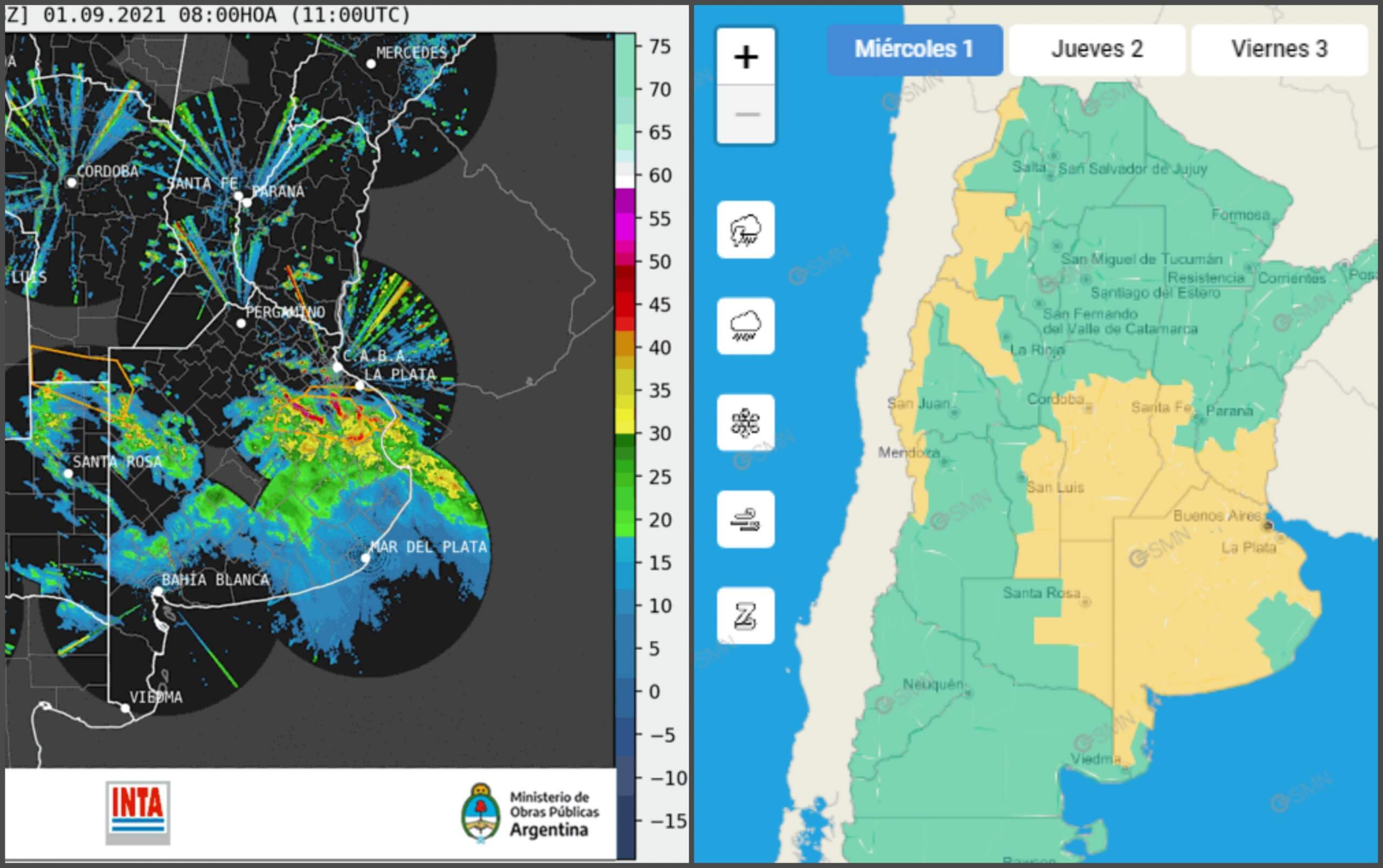 Alertas por lluvias y tormentas - 1° Sept 2021