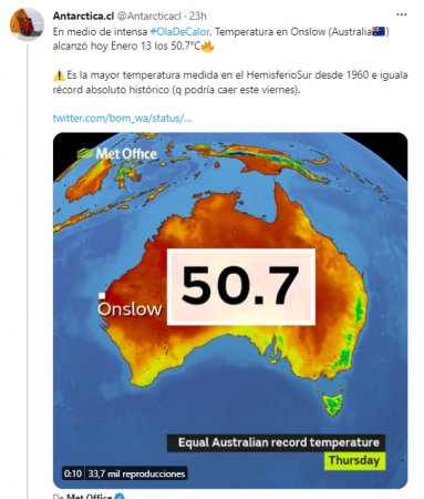 Australia, maxima temperatura del planeta