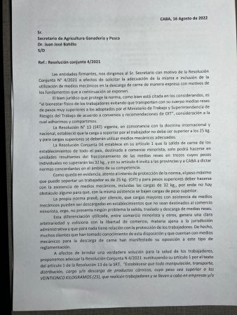 La carta de los frigoríficos a Bahillo: piden una nueva revisión en el sistema de "troceo" 1 Nota 1