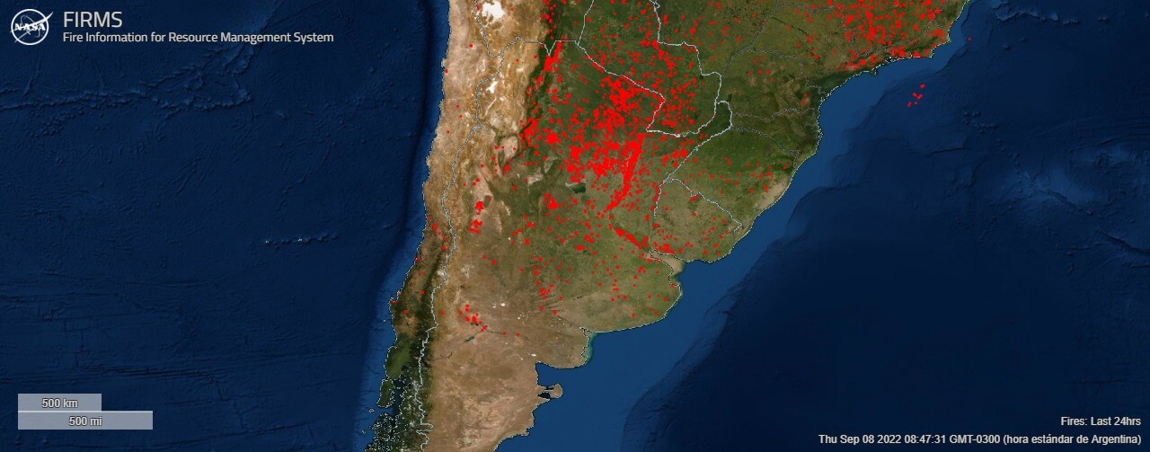 Alerta por incendios: imágenes satelitales muestran un rápido aumento de los focos de calor 2 focos calor jueves
