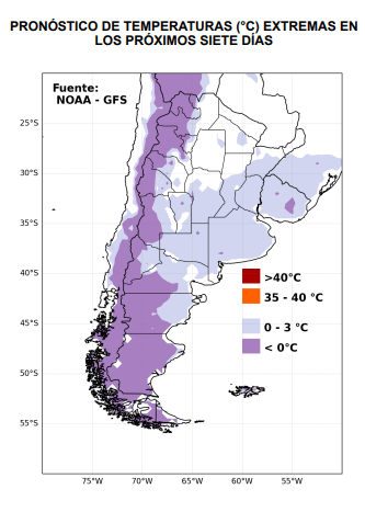 Siguen las heladas intensas, con mínimas que perforaron los -10° 2 mapa frio ora