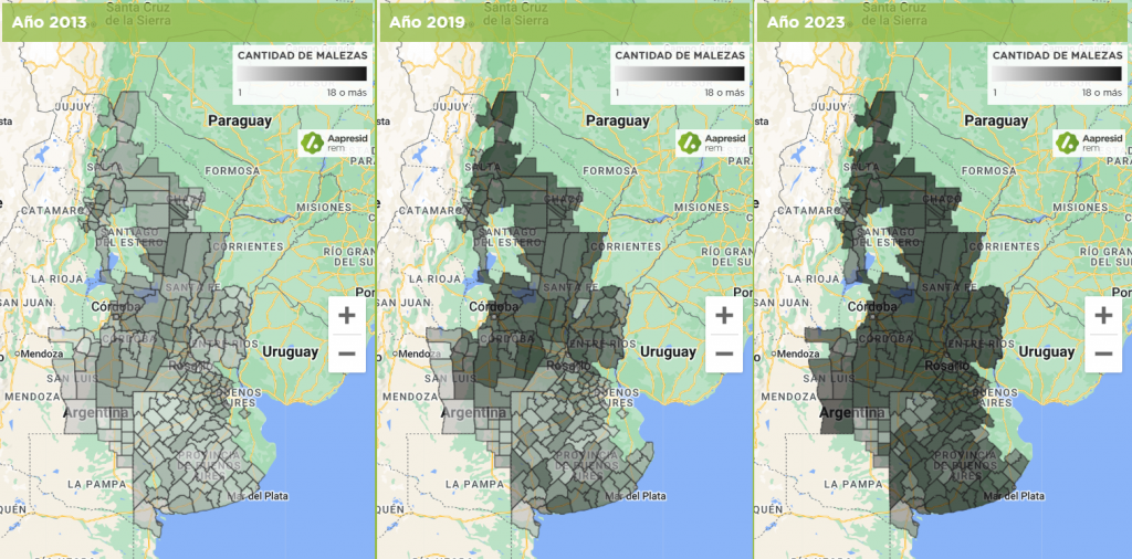 Las malezas, una “sombra preocupante”: el 70% de los lotes ya tienen 15 o más biotipos resistentes 3 aapresid malezas mapa