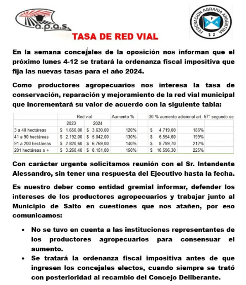 tasa vial salto