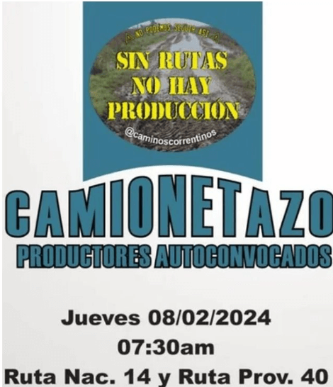 Productores de Corrientes organizan un "camionetazo" en protesta por el mal estado de caminos y rutas 1 camionetazo corrientes