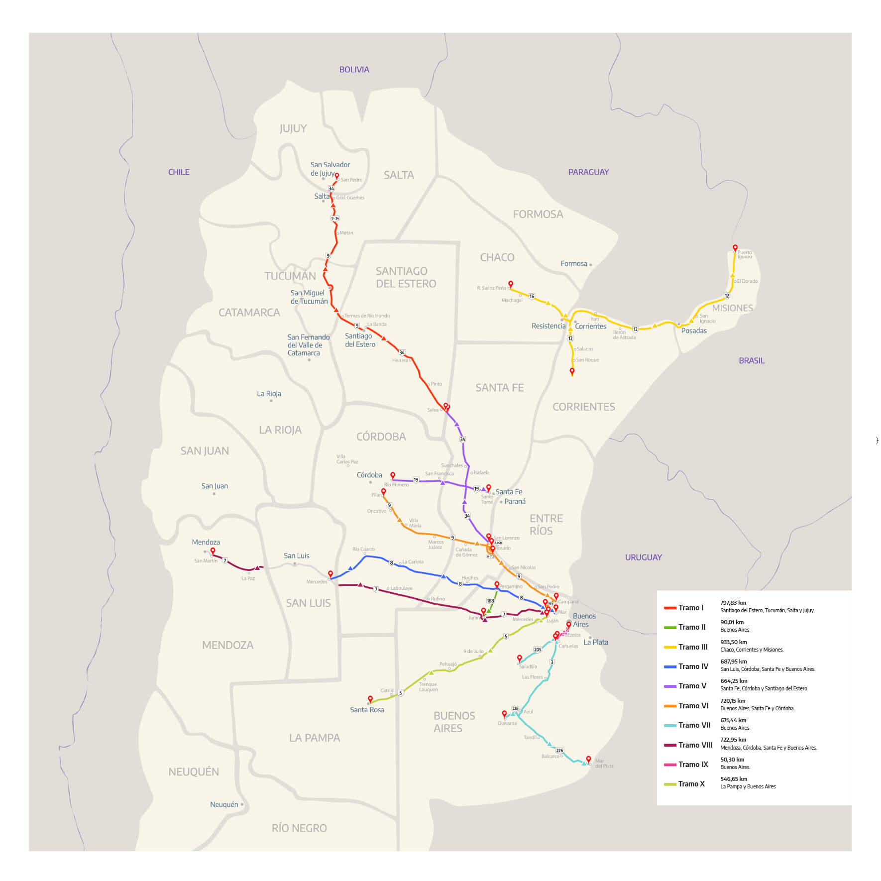 Mapa con los corredores viales