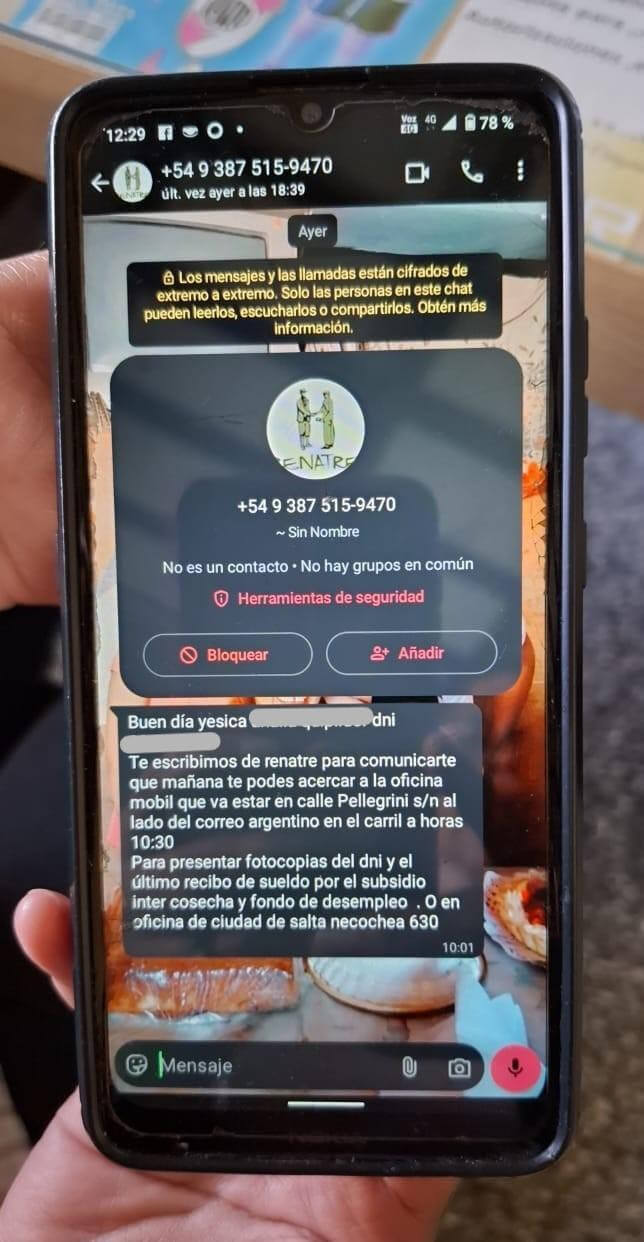 Mensajes falsos por Whatsapp: el Renatre alertó por posibles estafas a trabajadores rurales 1 estafa virtual renatre