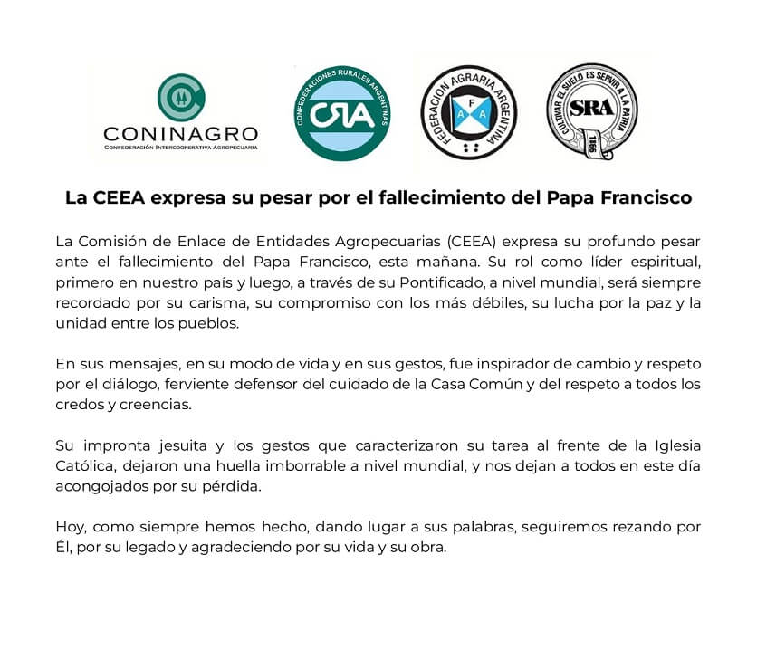 Falleció el Papa Francisco y desde el campo argentino expresaron su dolor 2 mesa enlace francisco